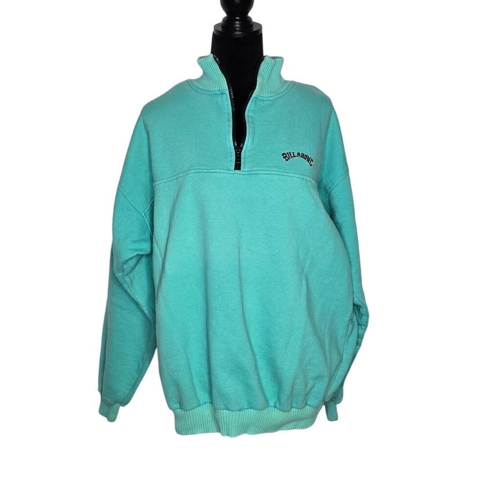 VTG 90s Billabong Razors Fleece Zip Neck Pullover Sweatshirt Teal Mens XL Rare